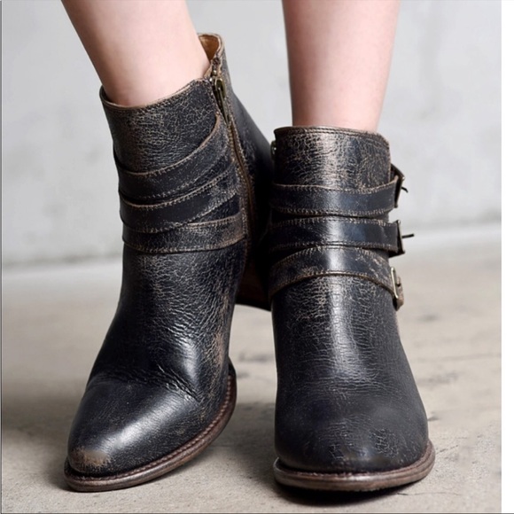 Bed Stu Begin Black Lux Leather Ankle Boots booties shoe Distressed size 11 - Picture 3 of 5
